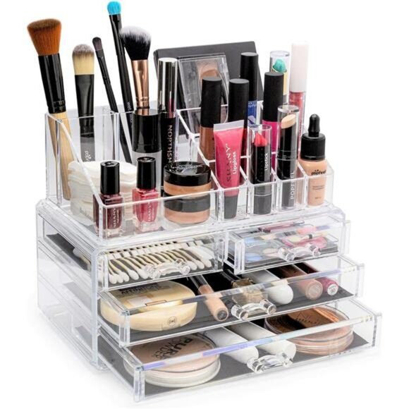 Clear Acrylic Makeup Organizer with Drawers Vanity Cosmetic Storage Box Countert - Picture 1 of 6